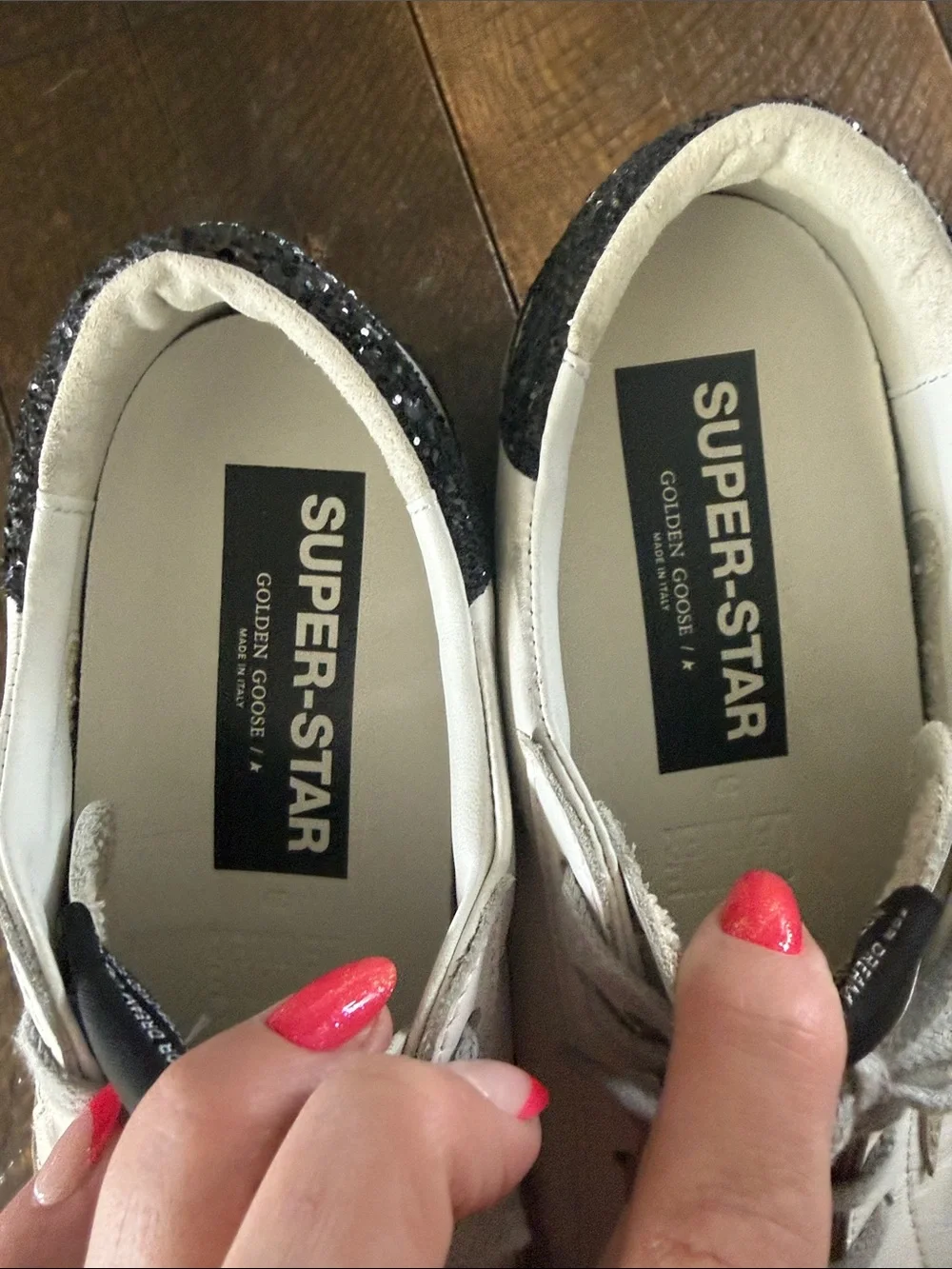 Golden Goose White Leather Low-Top Sneakers with Black Glitter Heel - Picture 3 of 10